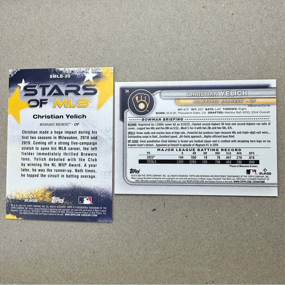 Christian Yelich/Brice Turang w/ Woodruff aces in Brewers lot of 13 - Picture 5 of 13